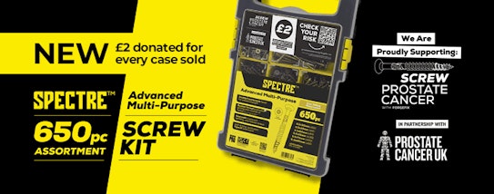 SPECTRE 650pc Screw Kit - £2 donated to Prostate Cancer UK for every case sold